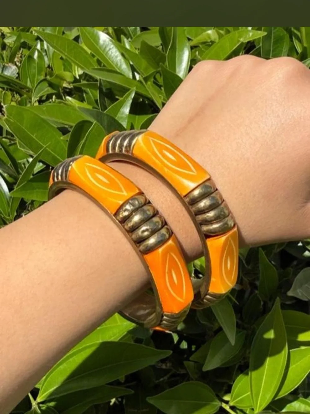 Bold Orange Resin and Gold-Tone Bangle Set - Women Jewelry Bracelets